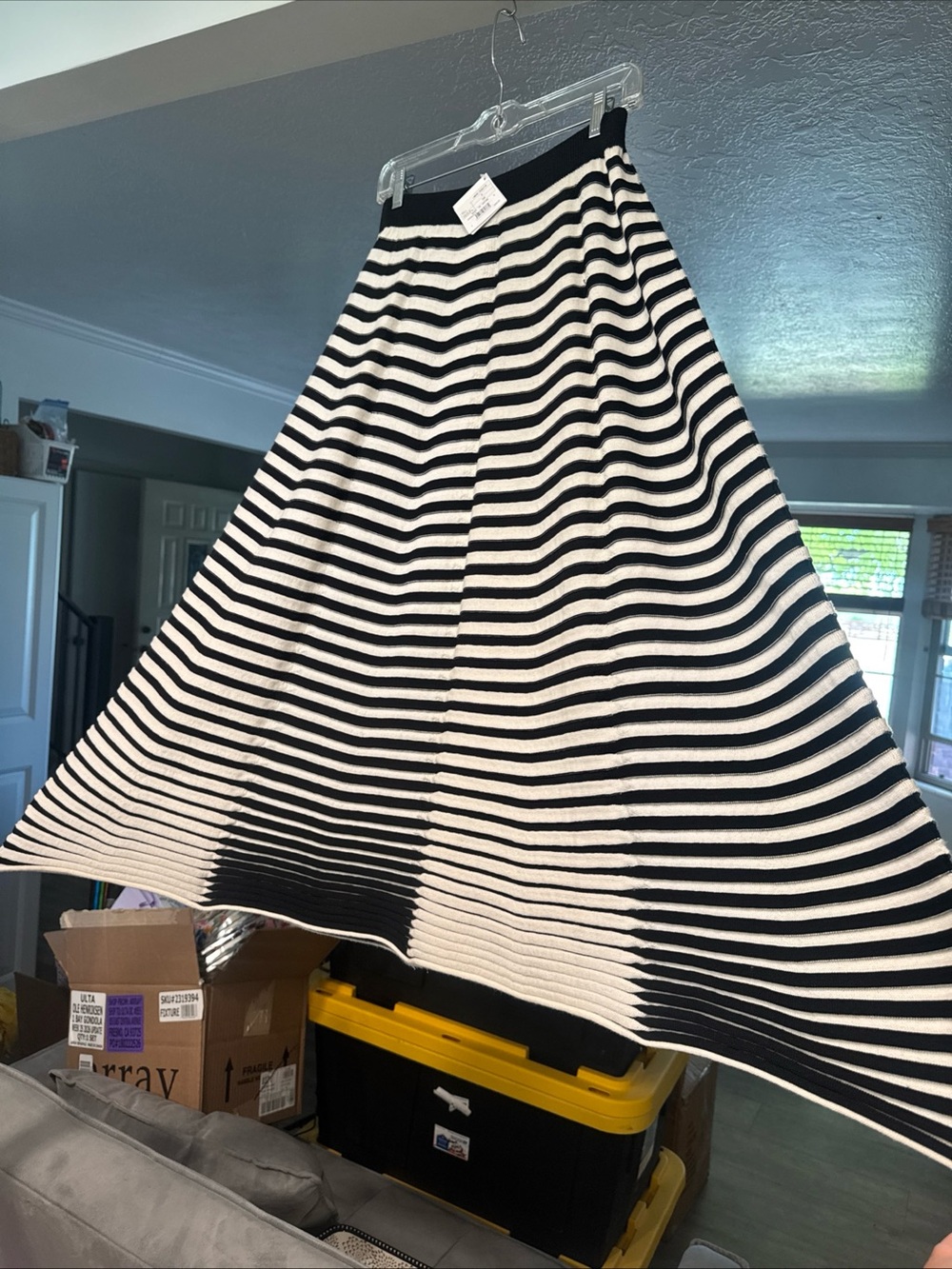 Issey Miyake Black and White Striped A-Line Midi Skirt - Picture 2 of 16